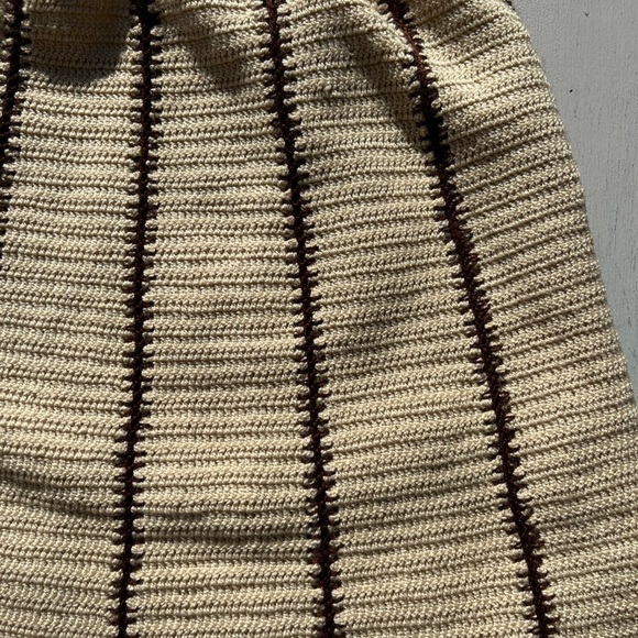 Women's Vintage Knit Weave Skirt Beige Checkered NO TAGS 60s 70s A-Line BOHO - Picture 2 of 12